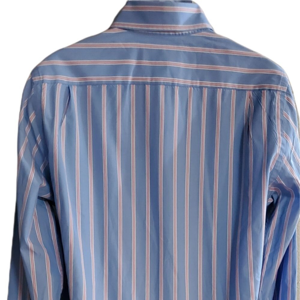 Mens Abercrombie & Finch Blue Pink Vertical Striped Muscle Fit Dressy Buttondown - Picture 4 of 8